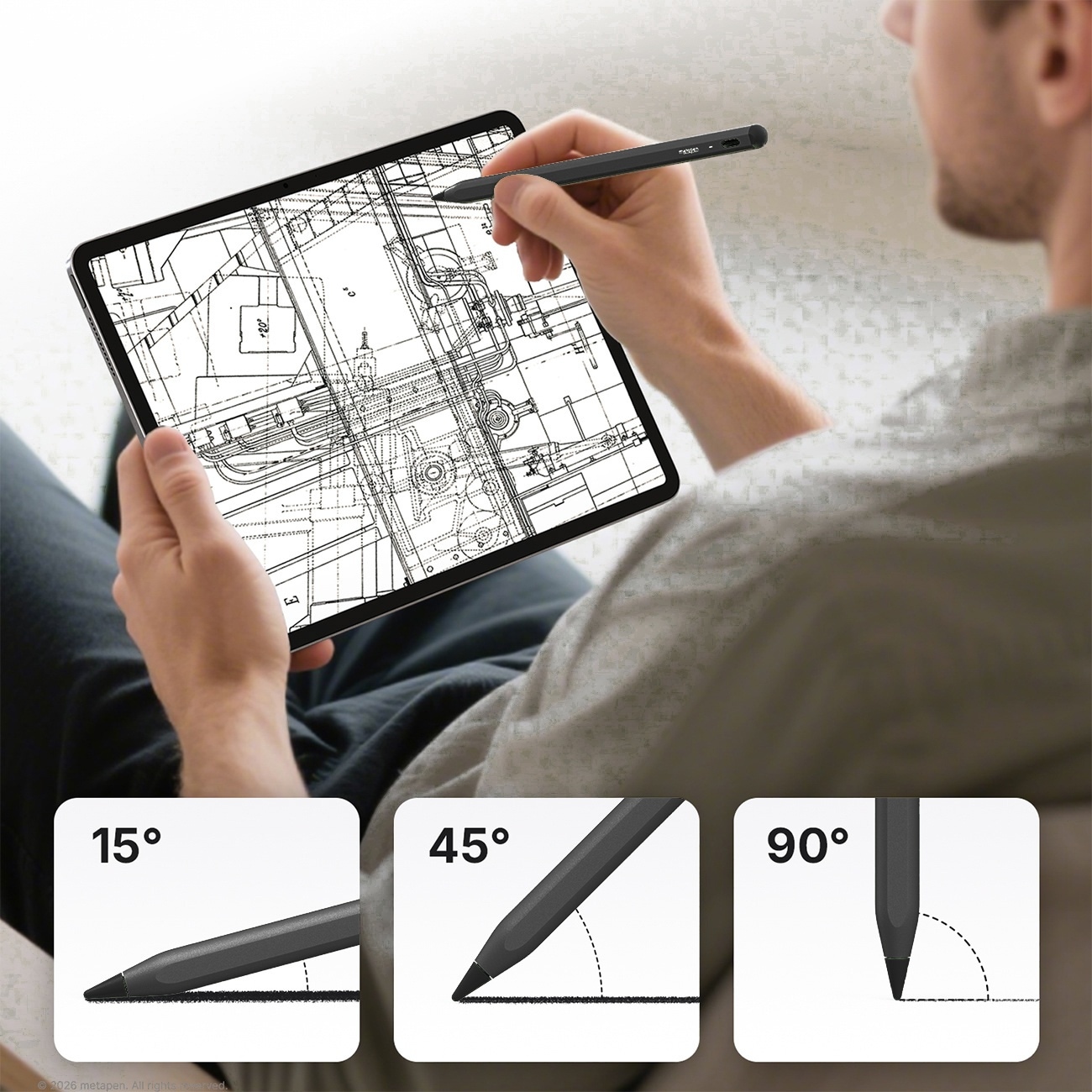 Metapen A8 V4 aktiv pen til iPad med USB-C – sort