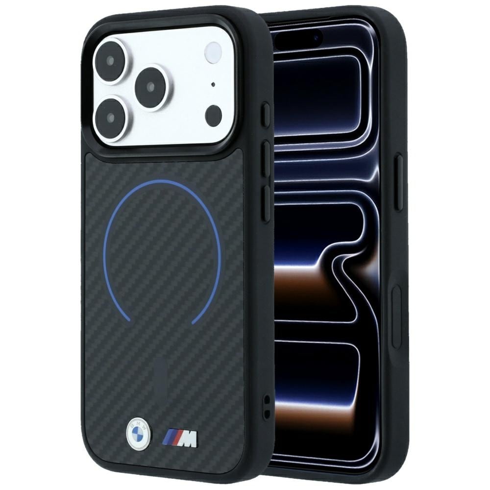 BMW M Kevlar Blue Print Ring Metal Logo MagSafe-etui til iPhone 18 Pro Max / 17 Pro Max – Sort