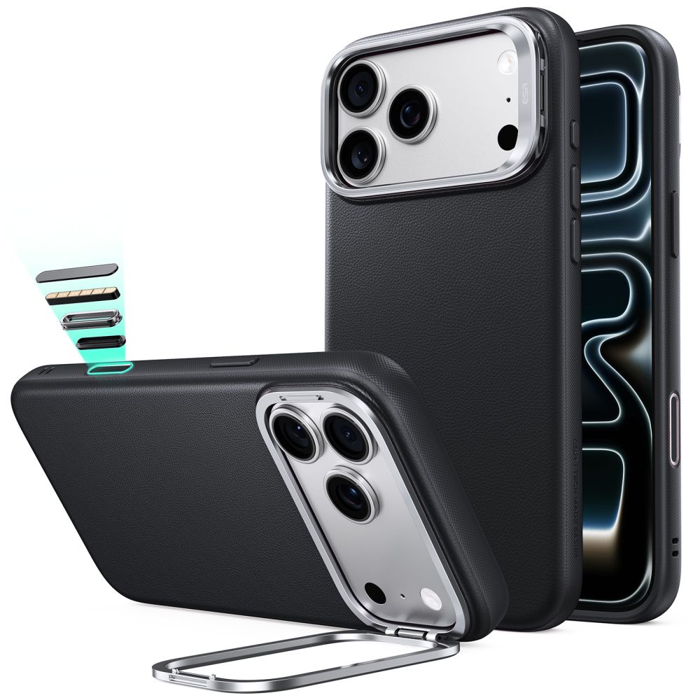 ESR læderetui med støttefod og MagSafe til iPhone 18 Pro Max / 17 Pro Max – Sort