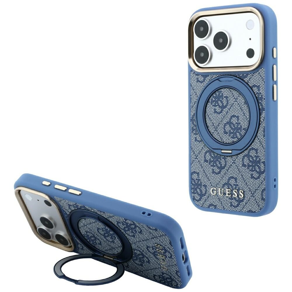 Guess Ring Stand 360 4G Classic Logo MagSafe-etui til iPhone 18 Pro / 17 Pro – Blå