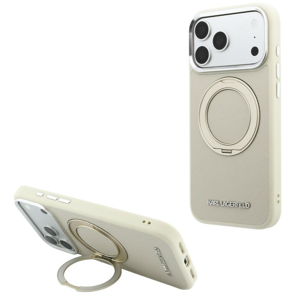 Karl Lagerfeld Ring Stand 360 Saffiano Classic Logo MagSafe-etui iPhone 18/17 Pro Max – beige