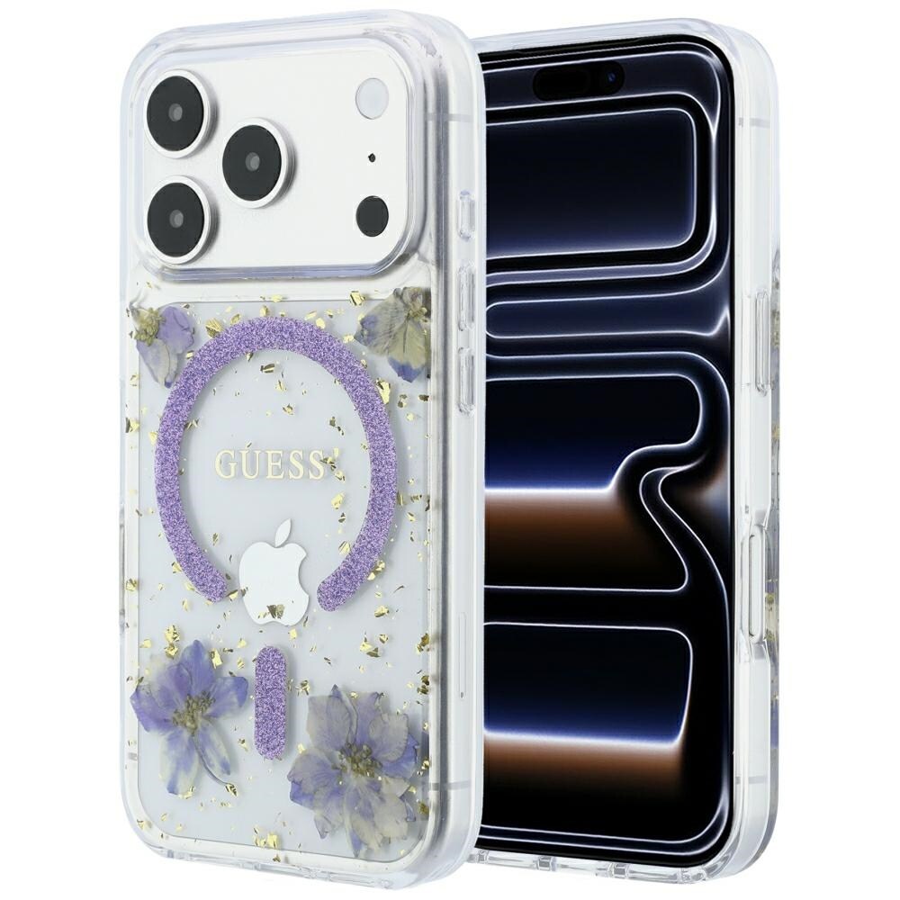 Guess Resin Flowers Glitter MagSafe-etui til iPhone 18 Pro / 17 Pro – Lilla
