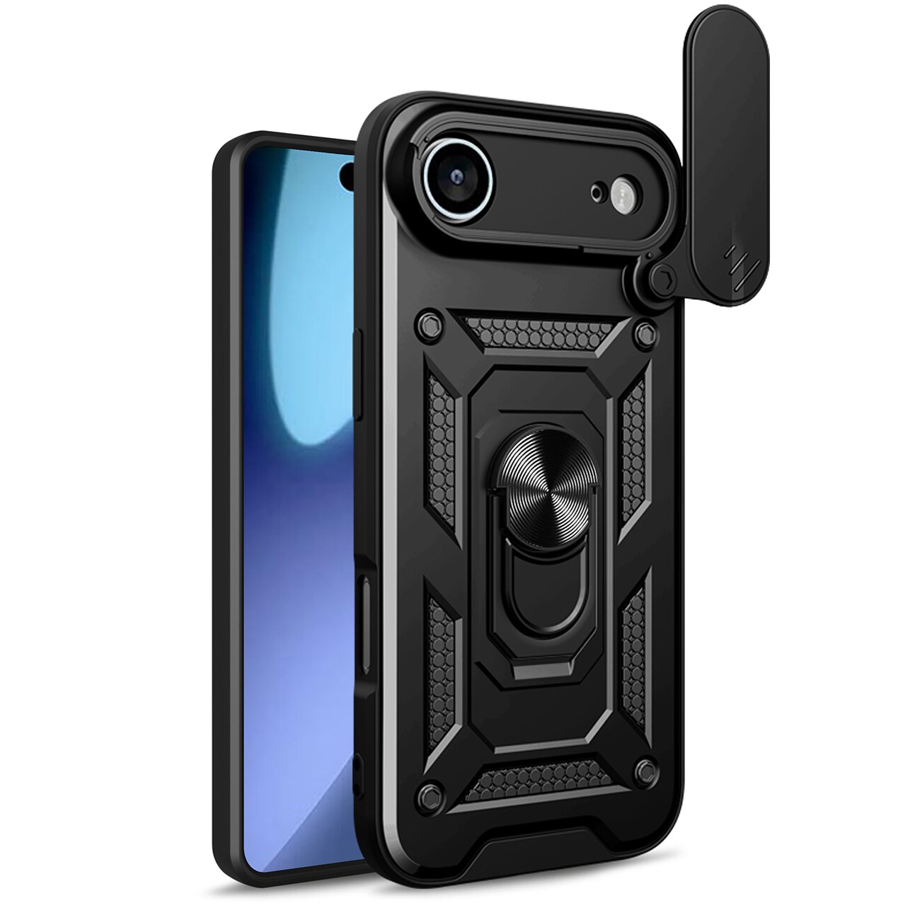 Hybrid Armor Camshield iPhone Air-etui med stativ og kamerabeskyttelse – sort