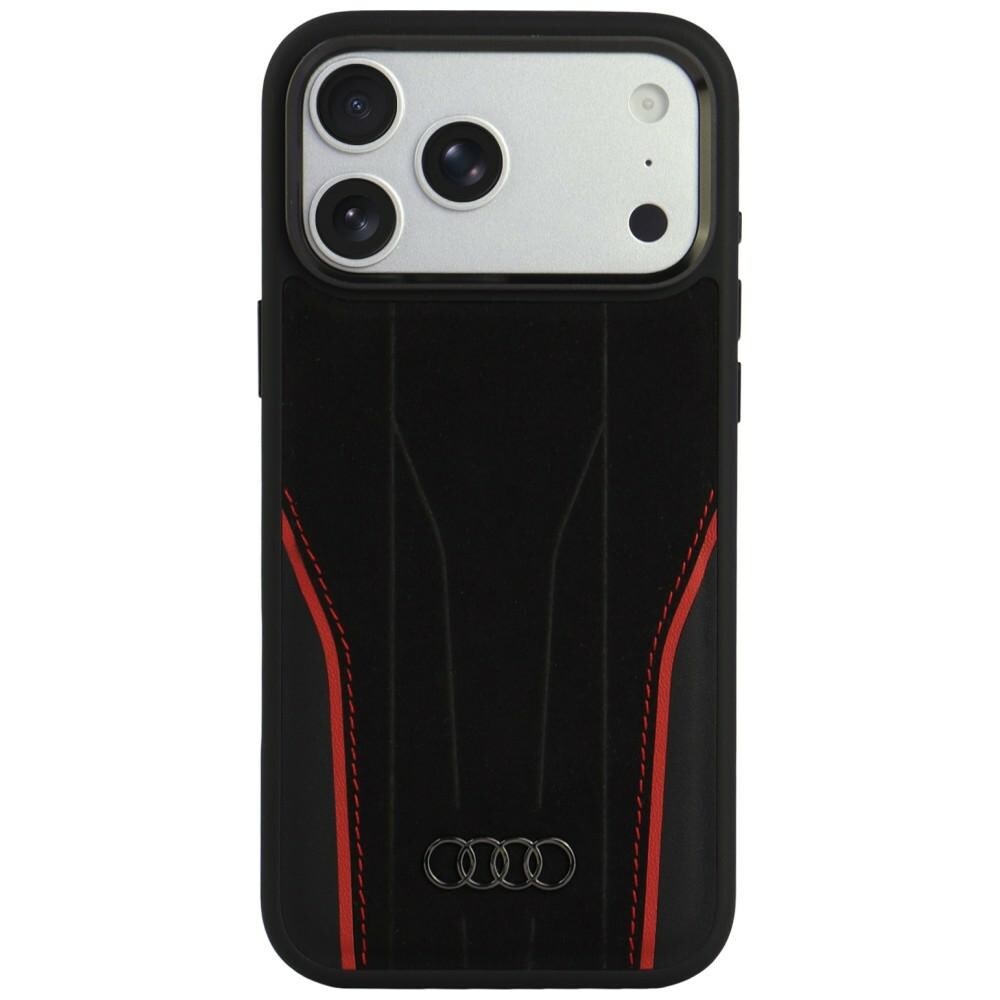 Audi R8 MagSafe-etui i ægte læder til iPhone 18 Pro Max / 17 Pro Max – sort og rød