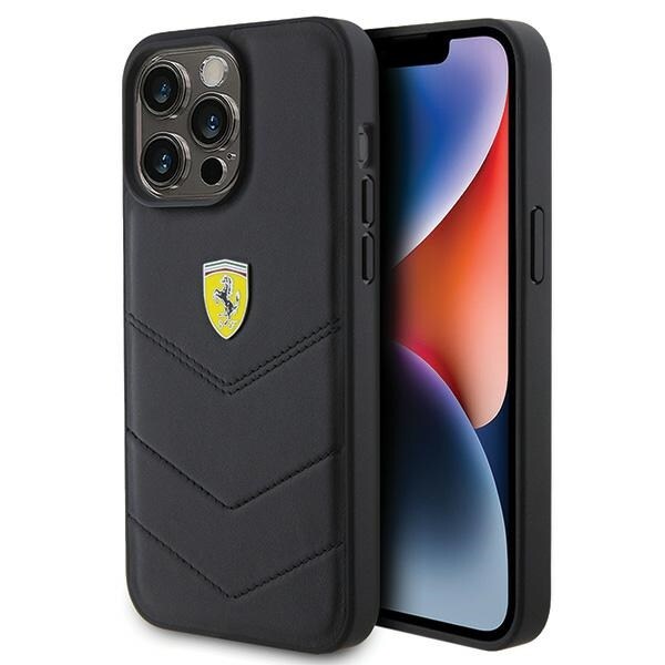 Ferrari-etui med quiltet metal-logo til iPhone 15 Pro Max – sort