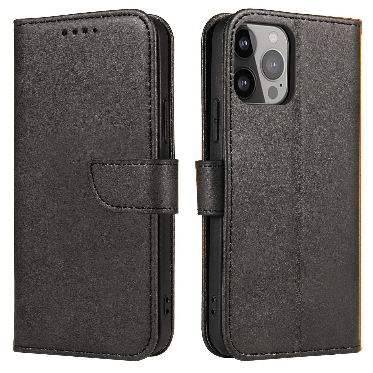 Magnet Case-etui til Honor Magic5 med klap, tegnebog og stativ, sort