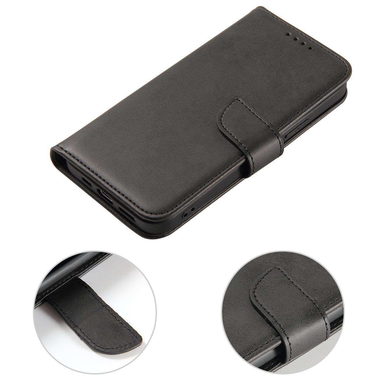 Magnet Case-etui til Honor Magic5 med klap, tegnebog og stativ, sort