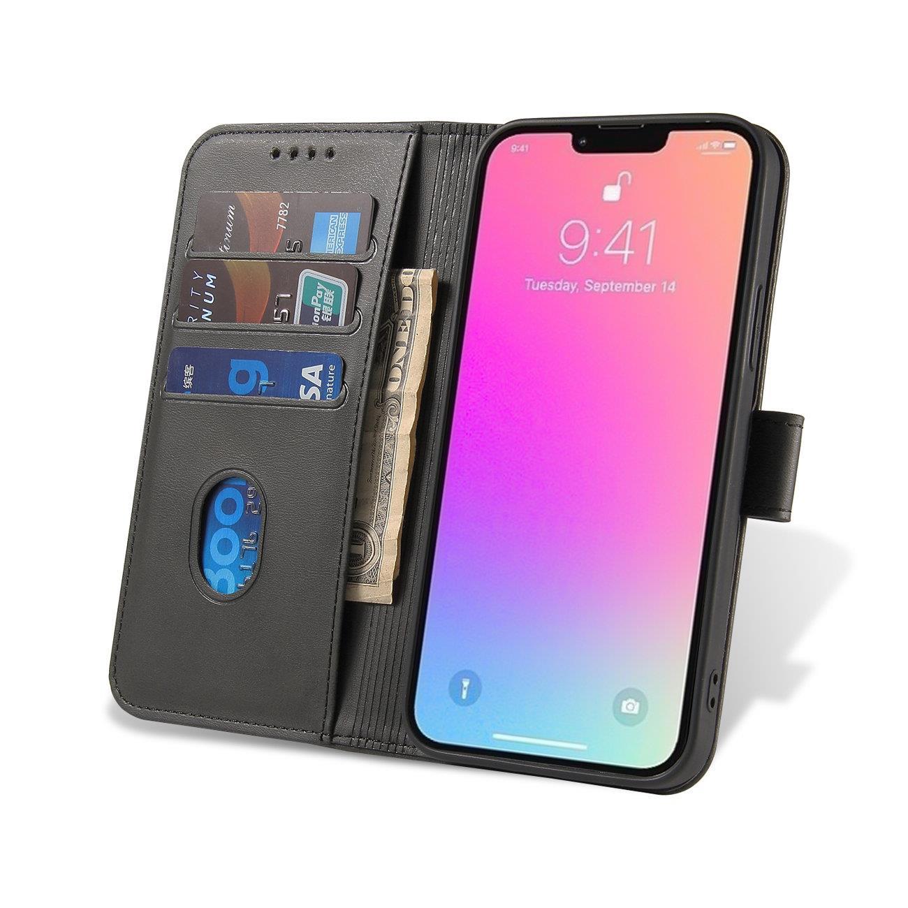 Magnet Case-etui til Honor Magic5 med klap, tegnebog og stativ, sort