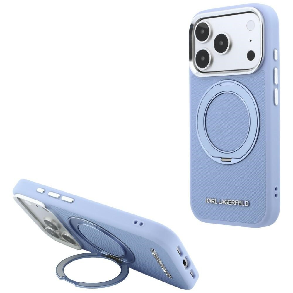 Karl Lagerfeld Ring Stand 360 Saffiano Classic Logo MagSafe-etui til iPhone 18/17 Pro – lyseblå