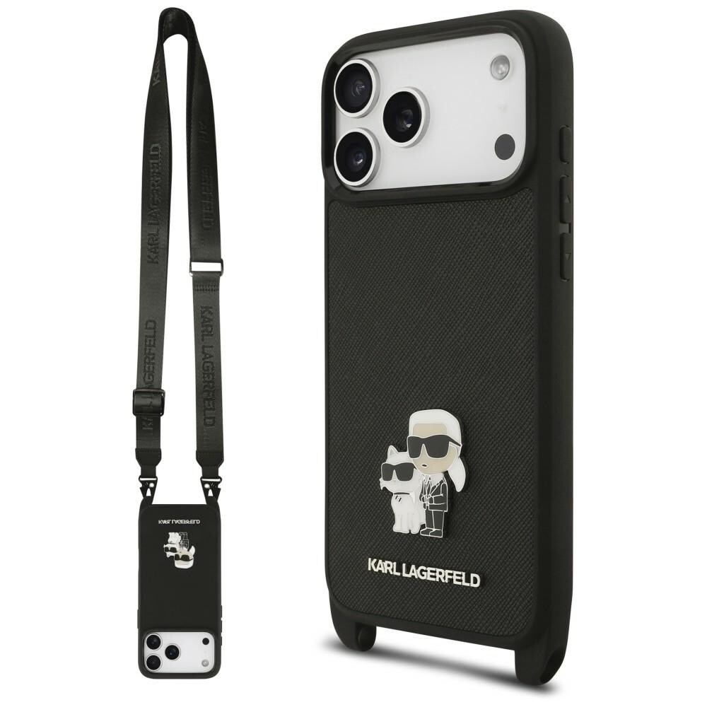 Karl Lagerfeld Saffiano Karl&Choupette metalnål m. CBDY-rem til iPhone 18/17 Pro Max – Sort