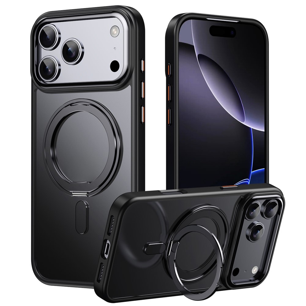 Magnetisk etui med drejelig holder til iPhone 18 Pro / 17 Pro i TPU og akryl med MagSafe – sort