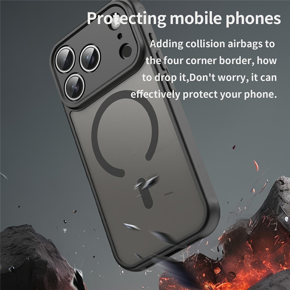iPhone 18 Pro / 17 Pro PC TPU magnetisk mat etui, faldbeskyttet – sort
