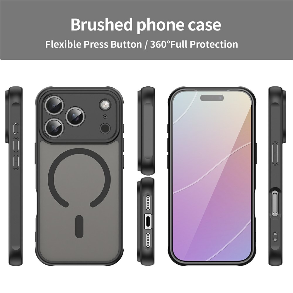 iPhone 18 Pro / 17 Pro PC TPU magnetisk mat etui, faldbeskyttet – sort