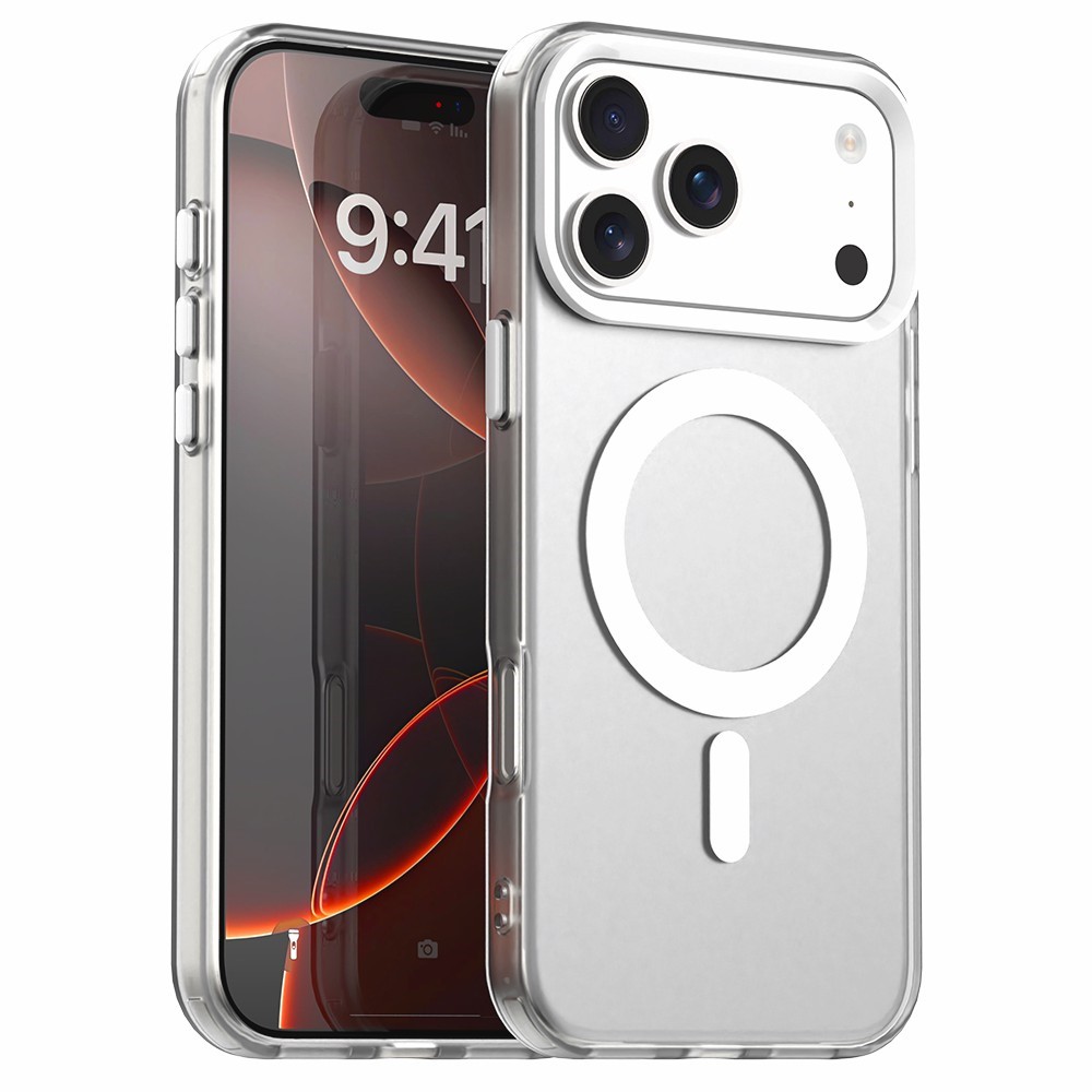Til iPhone 18 Pro / 17 Pro: Magnetisk, faldbeskyttende hybrid-bagcover – hvid