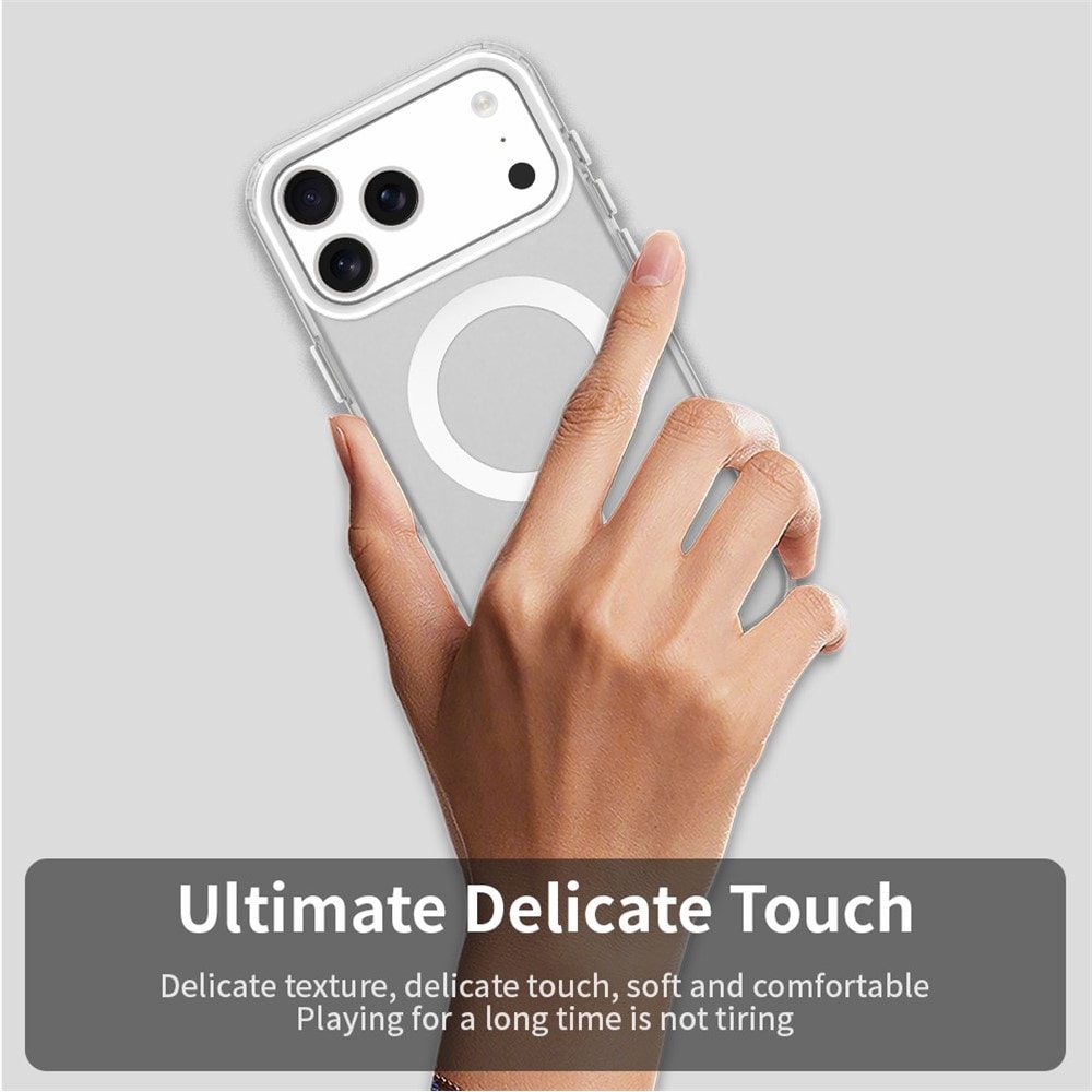 Til iPhone 18 Pro / 17 Pro: Magnetisk, faldbeskyttende hybrid-bagcover – hvid