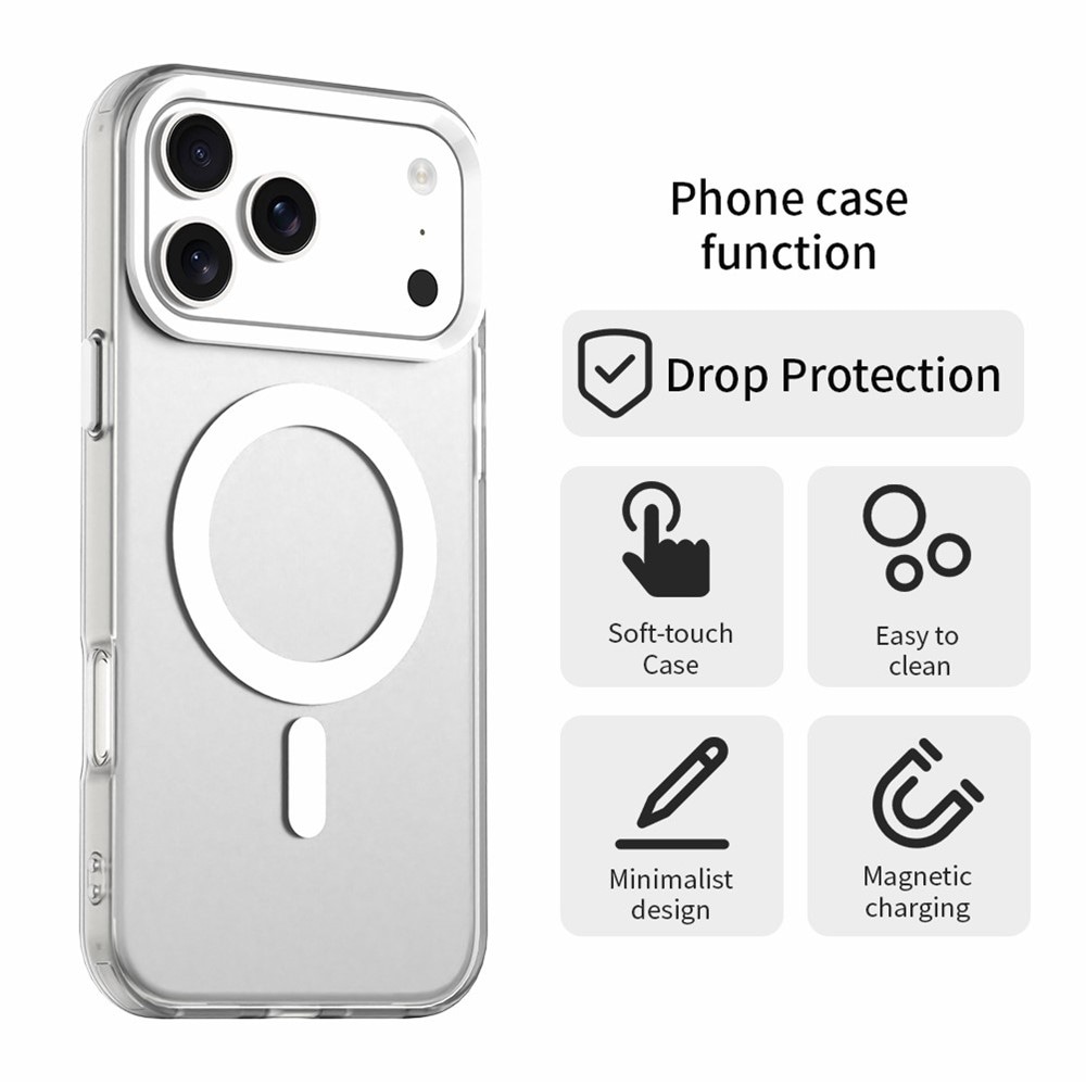 Til iPhone 18 Pro / 17 Pro: Magnetisk, faldbeskyttende hybrid-bagcover – hvid
