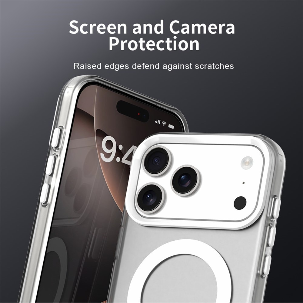 Til iPhone 18 Pro / 17 Pro: Magnetisk, faldbeskyttende hybrid-bagcover – hvid