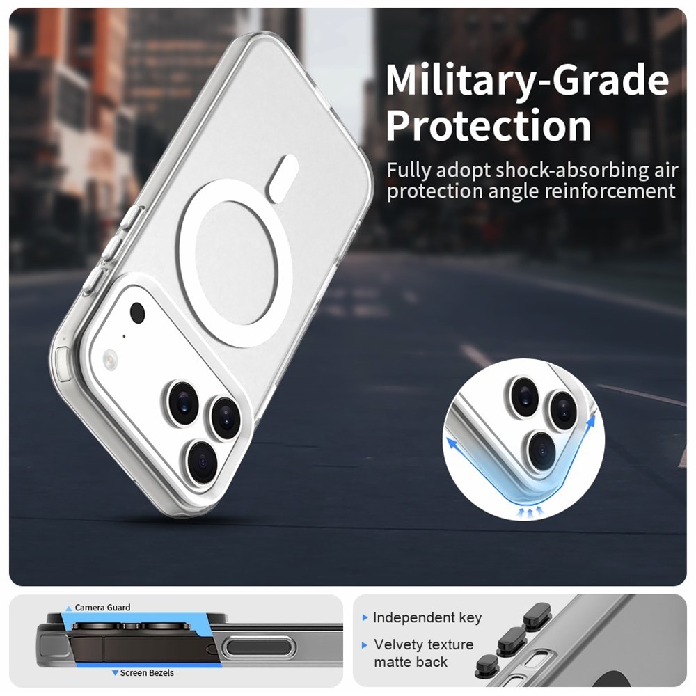 Til iPhone 18 Pro / 17 Pro: Magnetisk, faldbeskyttende hybrid-bagcover – hvid