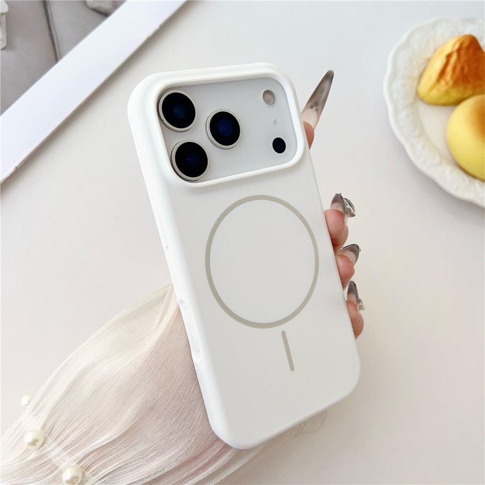 Til iPhone 18 Pro / 17 Pro: Magnetisk etui i flydende silikone med faldbeskyttelse – hvidt