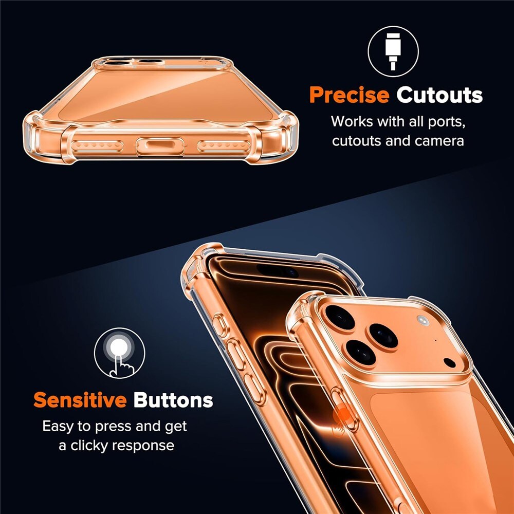 Hybrid-etui i akryl og TPU til iPhone 18 Pro Max / 17 Pro Max med kamerabeskyttelse – gennemsigtigt