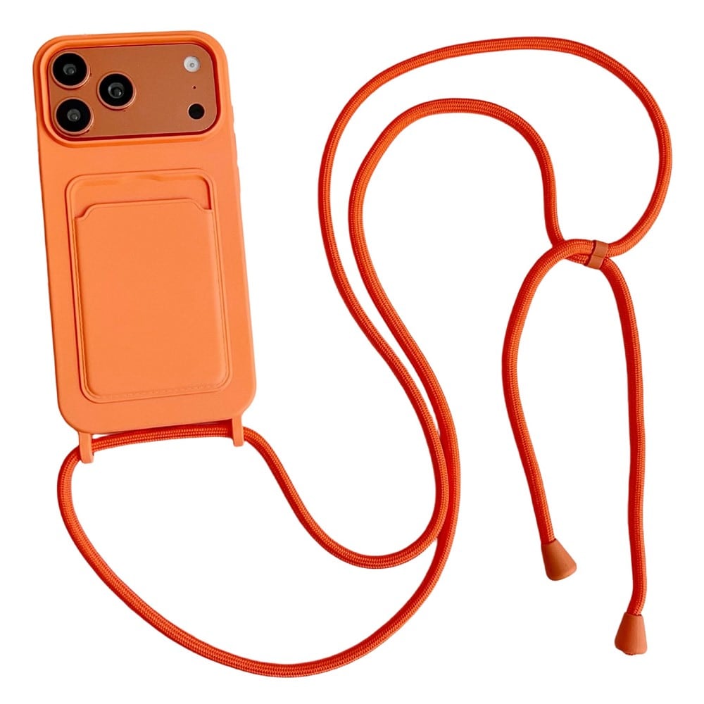 Silikoneetui med kortlomme og rem til iPhone 18 Pro Max / 17 Pro Max – orange