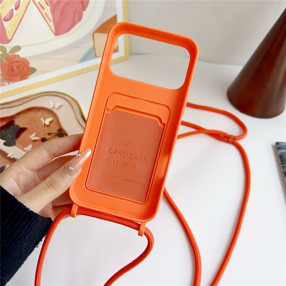 Silikoneetui med kortlomme og rem til iPhone 18 Pro Max / 17 Pro Max – orange
