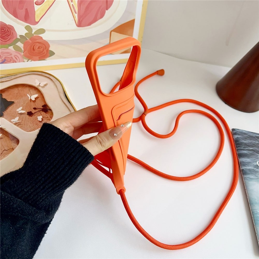 Silikoneetui med kortlomme og rem til iPhone 18 Pro Max / 17 Pro Max – orange
