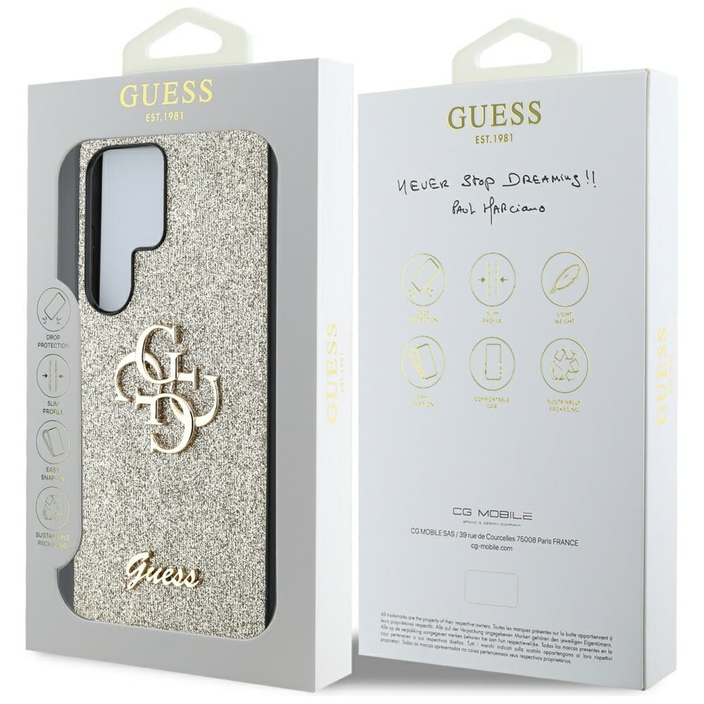 Guess Fixed Glitter Big 4G metal-logo-etui til Samsung Galaxy S25 Ultra – guld