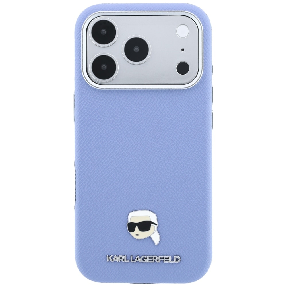 Karl Lagerfeld Grained Karl Head Metal MagSafe-etui til iPhone 18 Pro / 17 Pro – Lysblå