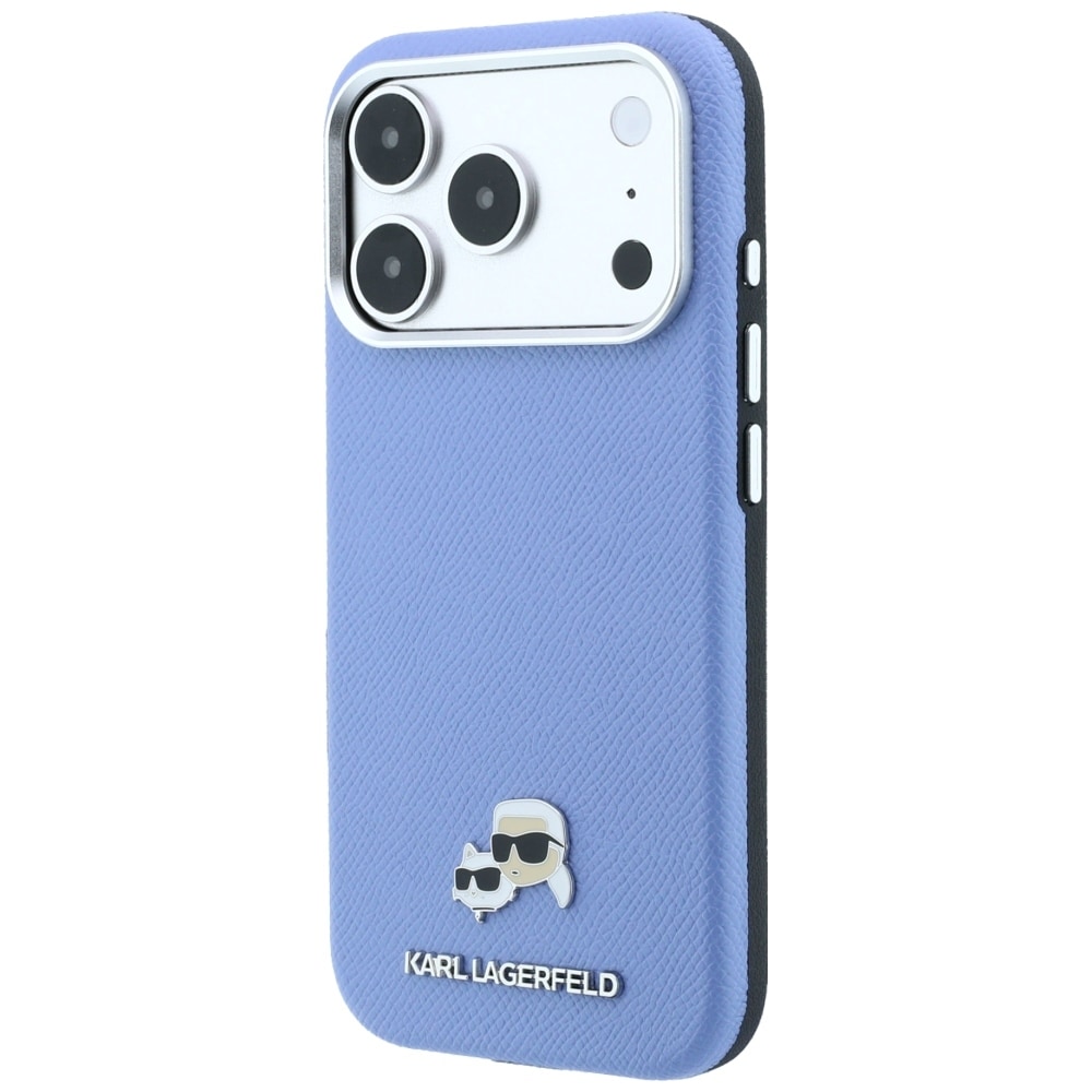 Karl Lagerfeld Grained Heads Metal MagSafe-etui til iPhone 18 Pro / 17 Pro – Blå