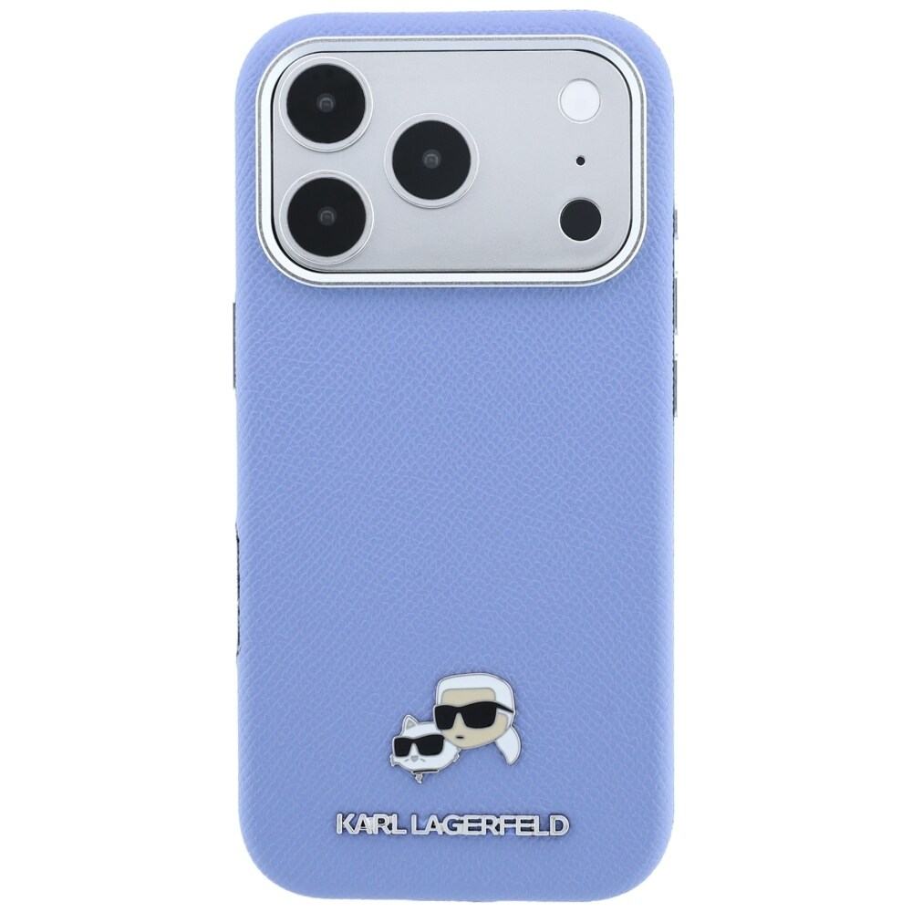 Karl Lagerfeld Grained Heads Metal MagSafe-etui til iPhone 18 Pro / 17 Pro – Blå