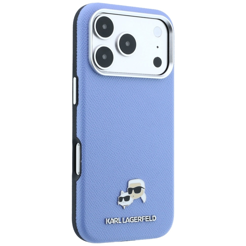 Karl Lagerfeld Grained Heads Metal MagSafe-etui til iPhone 18 Pro / 17 Pro – Blå