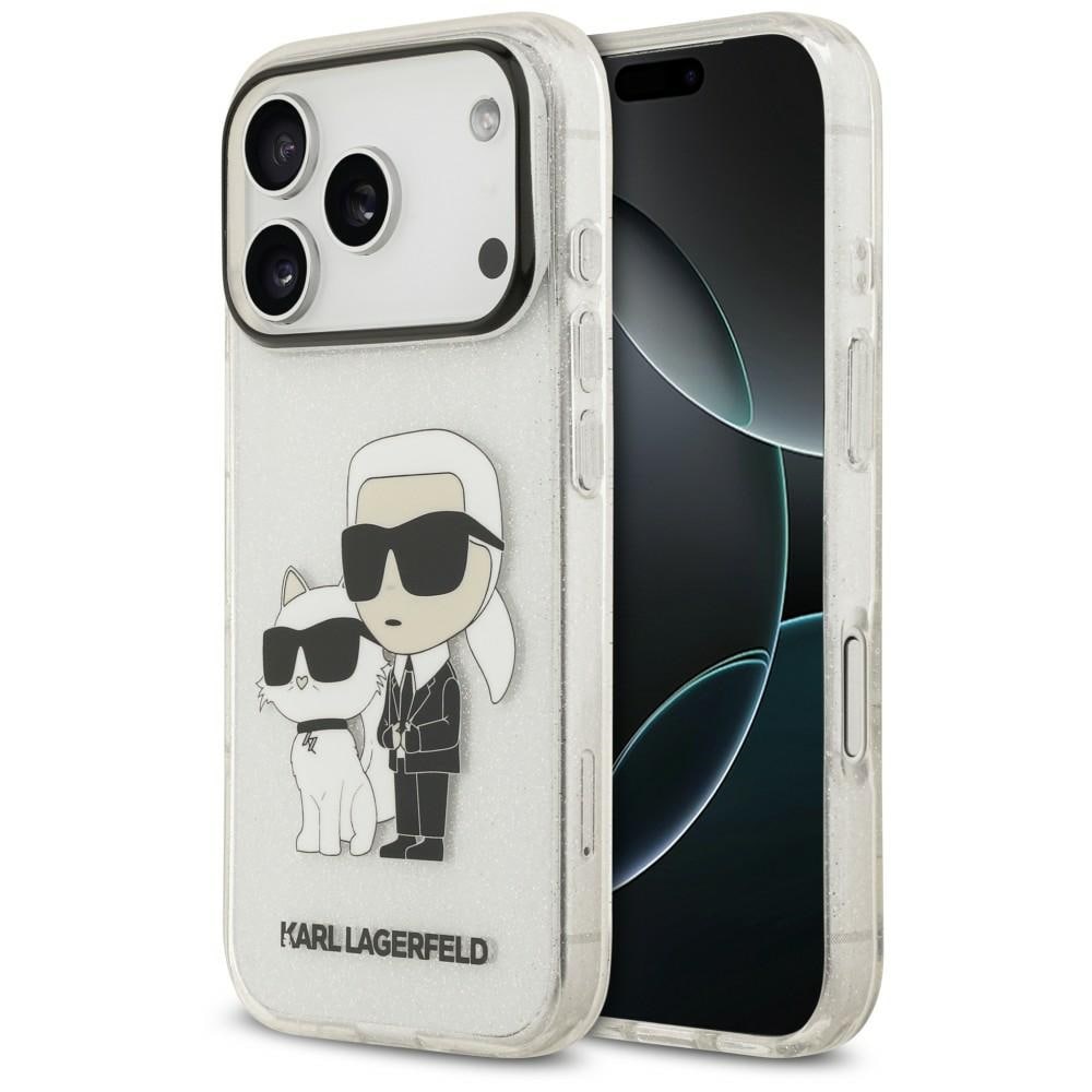 Karl Lagerfeld IML NFT Glitter Karl&Choupette-etui til iPhone 18 Pro / 17 Pro – gennemsigtigt