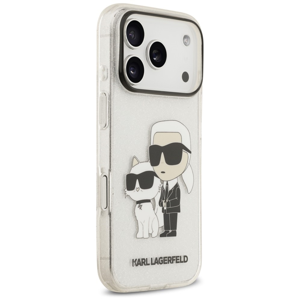 Karl Lagerfeld IML NFT Glitter Karl&Choupette-etui til iPhone 18 Pro / 17 Pro – gennemsigtigt