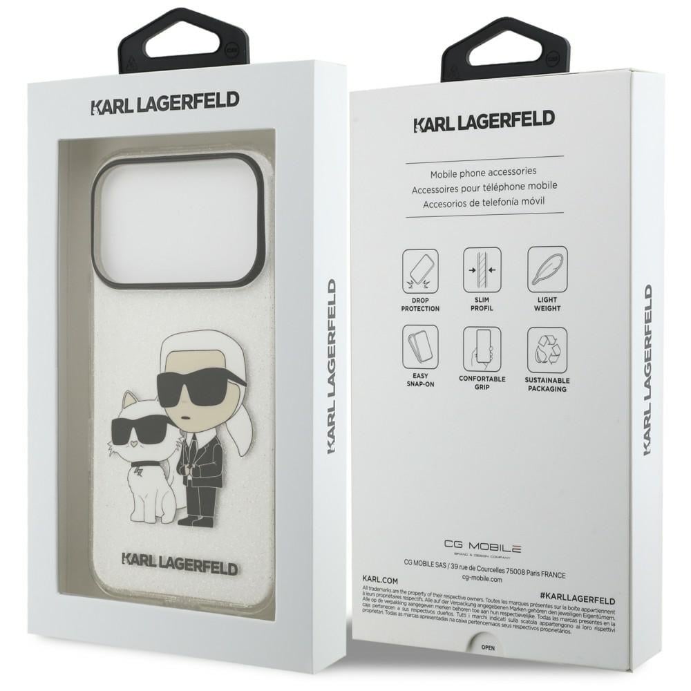 Karl Lagerfeld IML NFT Glitter Karl&Choupette-etui til iPhone 18 Pro / 17 Pro – gennemsigtigt