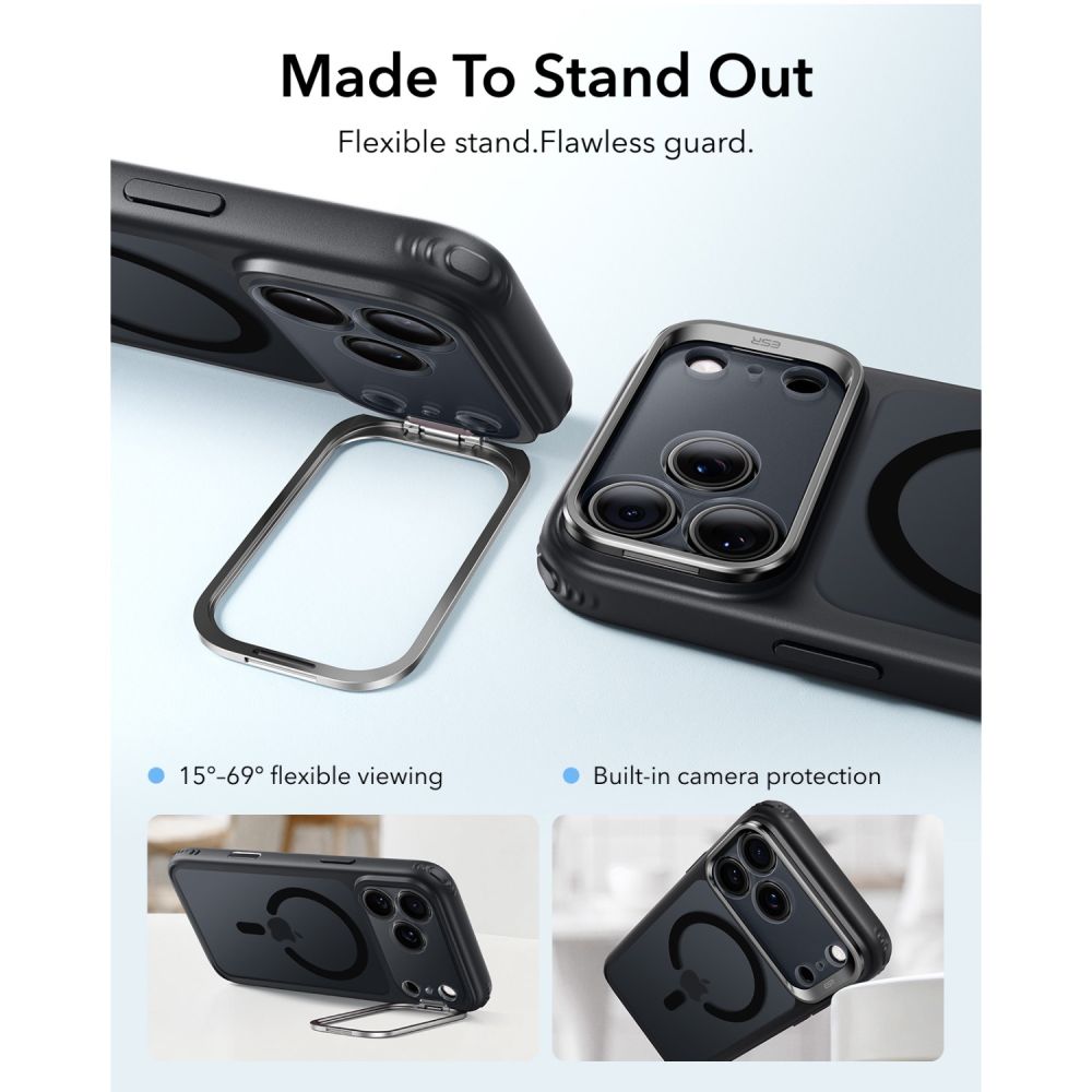 ESR Classic Hybrid-etui med støttefod og MagSafe til iPhone 18 Pro / 17 Pro – Sort