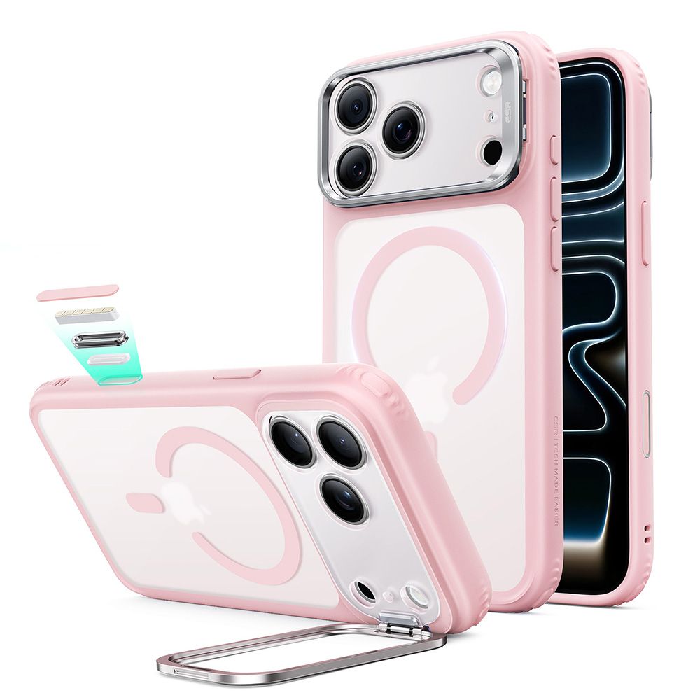 ESR Classic Hybrid-etui med støttefod og MagSafe til iPhone 18 Pro / 17 Pro – mat lyserød