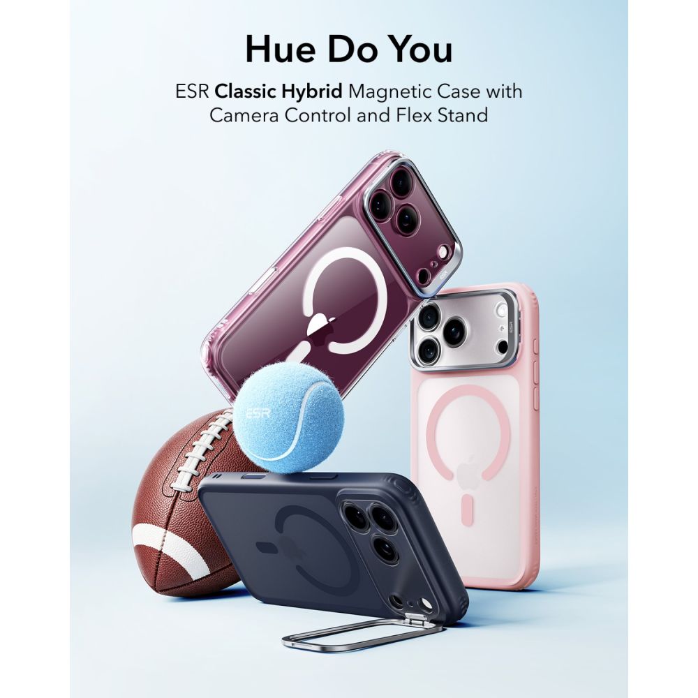 ESR Classic Hybrid-etui med støttefod og MagSafe til iPhone 18 Pro / 17 Pro – mat lyserød