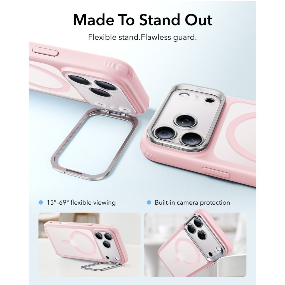 ESR Classic Hybrid-etui med støttefod og MagSafe til iPhone 18 Pro / 17 Pro – mat lyserød