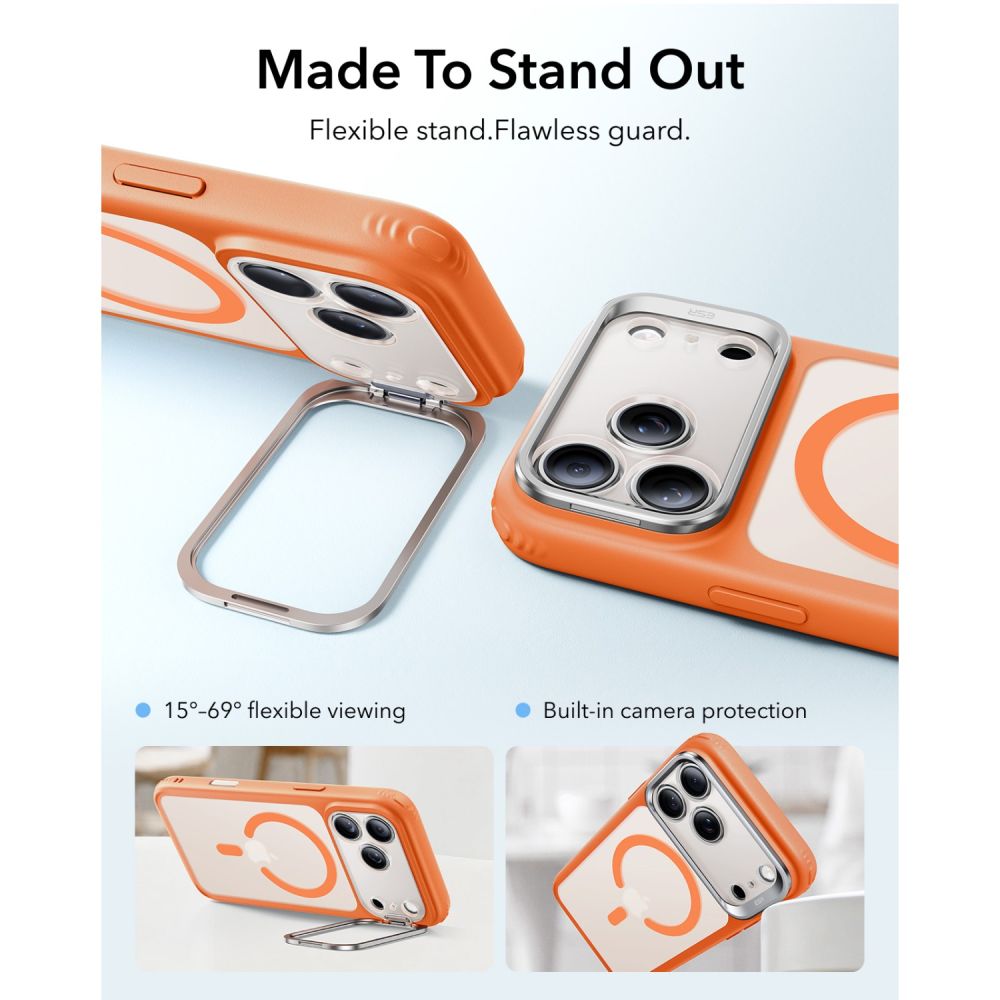 ESR Classic Hybrid-etui med støttefod og MagSafe til iPhone 18 Pro / 17 Pro – mat orange