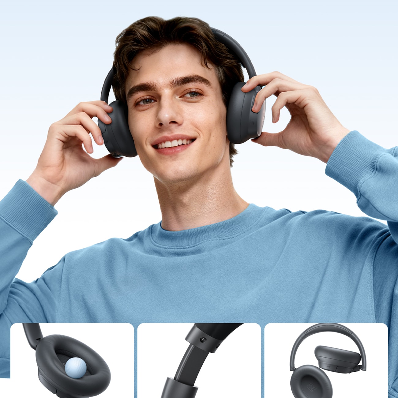 Baseus Bass BH1 NC Lite trådløse over-ear-hovedtelefoner med ANC – grå