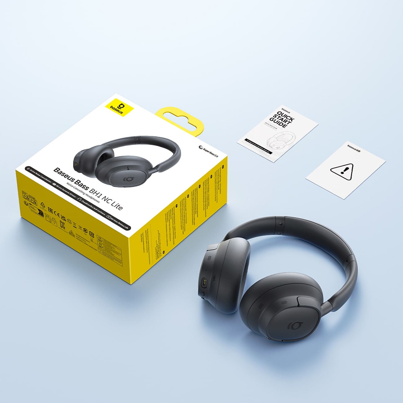 Baseus Bass BH1 NC Lite trådløse over-ear-hovedtelefoner med ANC – grå