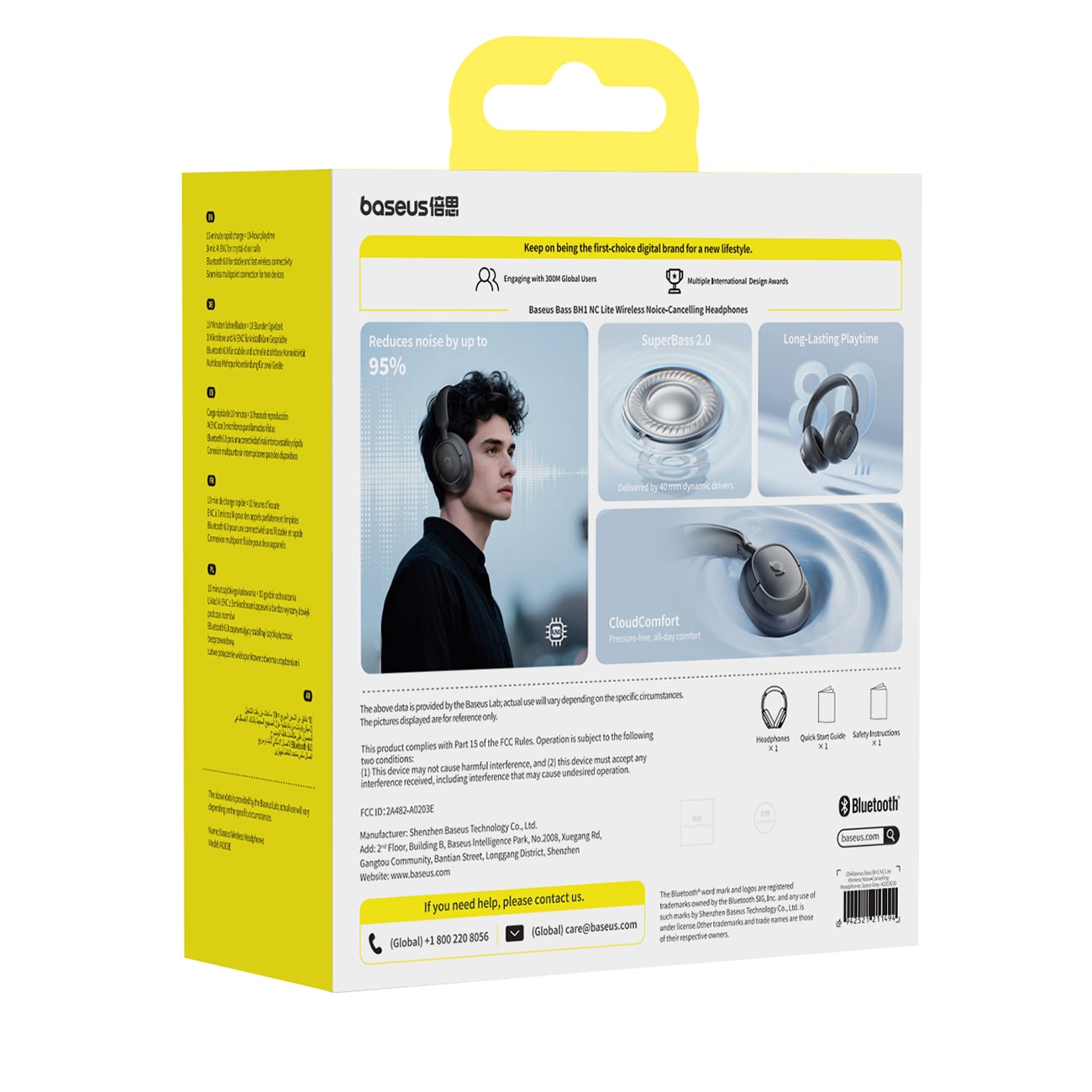 Baseus Bass BH1 NC Lite trådløse over-ear-hovedtelefoner med ANC – grå