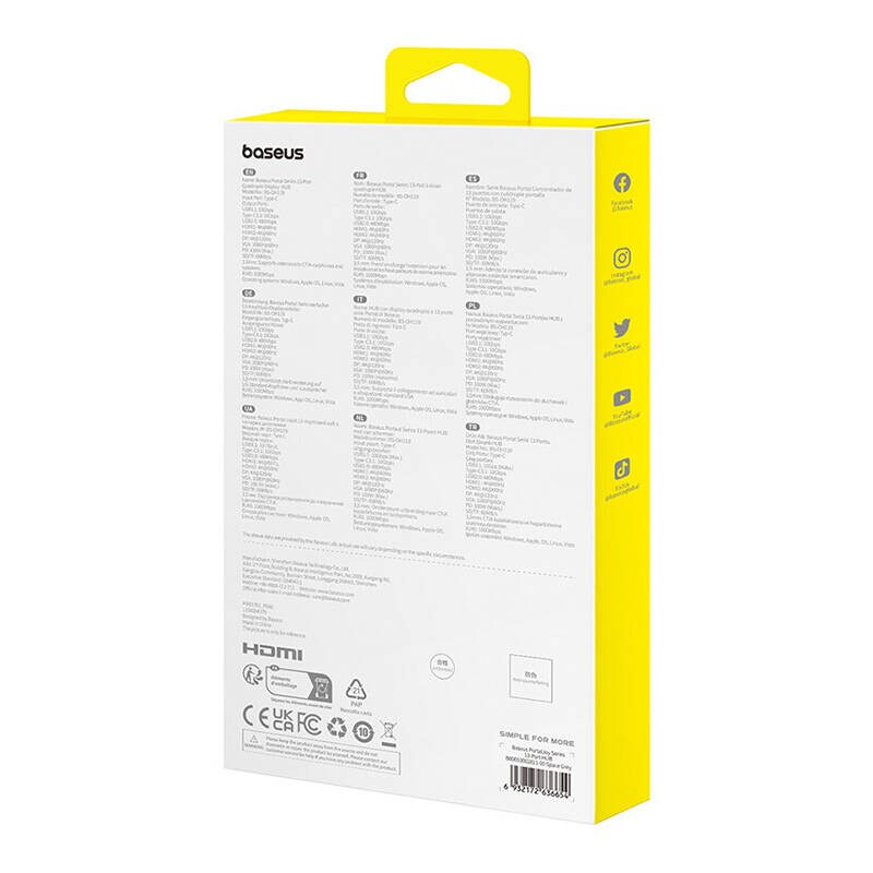 Hub 13in1 Baseus PortalJoy USB-C til HDMI+DP+VGA+C+USB+PD+RJ45+SD/TF+3.5mm (grå)