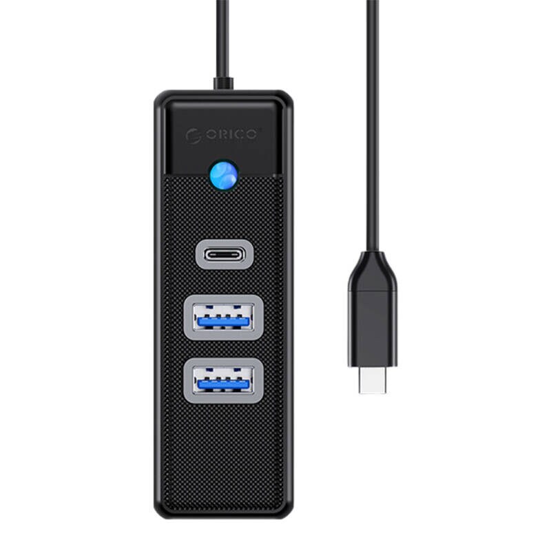 Orico Hub USB-C til 2x USB 3.0 + USB-C, 5 Gbps, 0,15 m (sort)