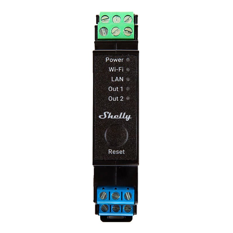 Shelly Pro 2PM DIN-skinne 2-kanals relæ, WiFi/LAN (effektmåling)
