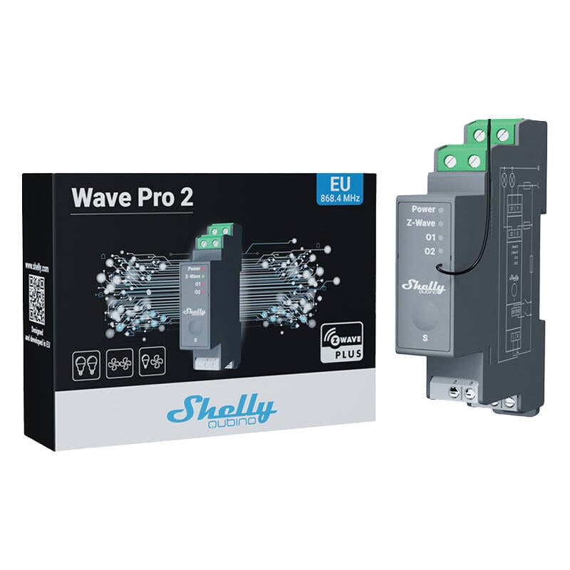 Shelly Qubino Pro 2 DIN-skinne Relæ, 2-kanals, Z-Wave