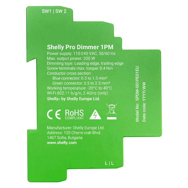 Shelly Pro Dimmer 1 DIN Rail Smart Switch, 1-kanal