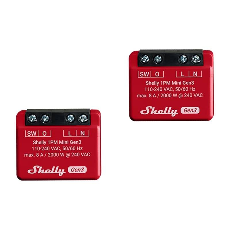 Shelly 1PM Mini Gen3 sæt med 2 controllere, WiFi/Bluetooth
