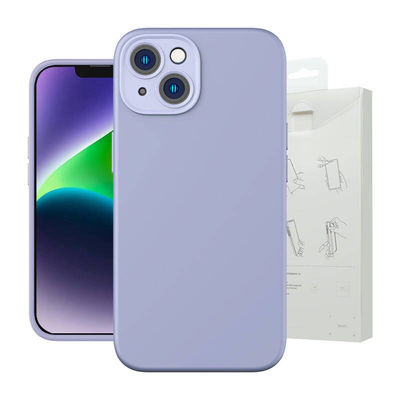 Baseus Liquid Silica Gel Case til iPhone 14 Plus (lavendel) + hærdet glas + rengøringssæt